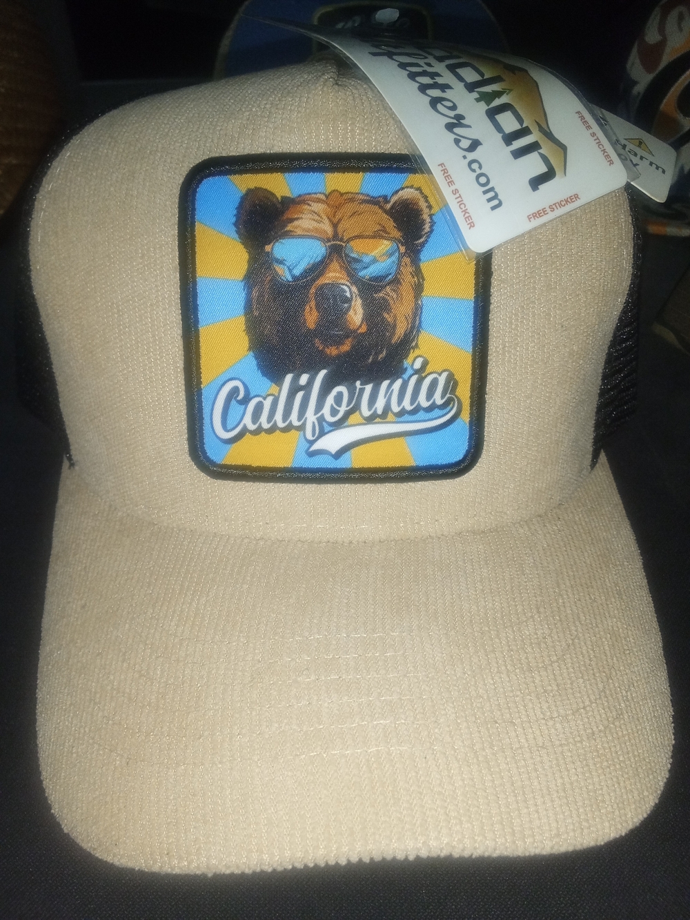 Acadian Outfitters California Bear Patch Beige Trucker Cap